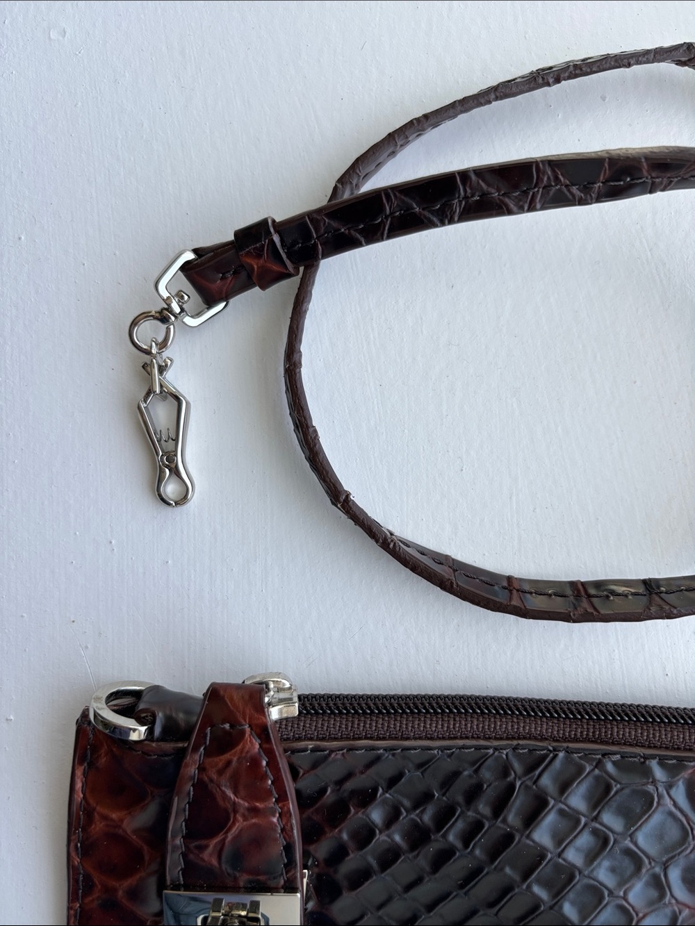 Danier Brown & Black Python Embossed Leather Purse Wristlet Clutch EUC - Picture 2 of 10